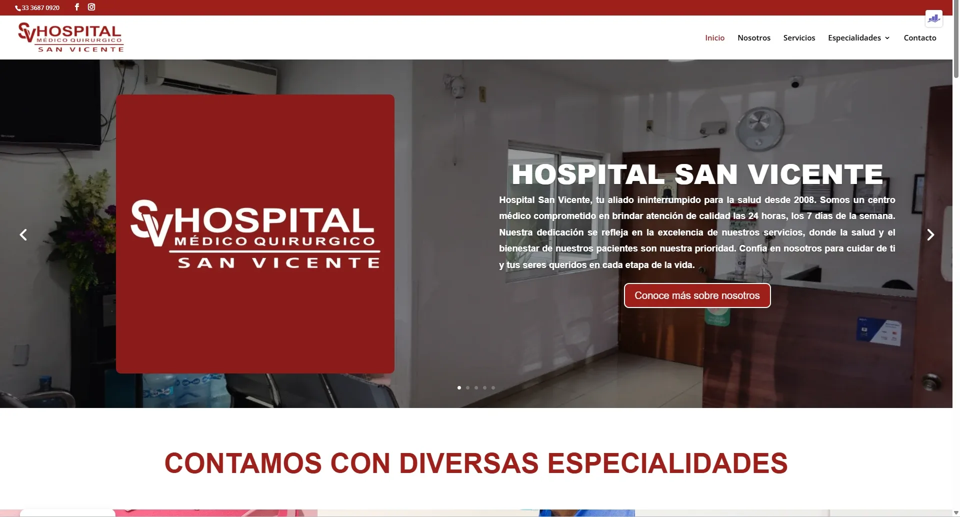 Screenshot del sitio web de San Vicente Hospital