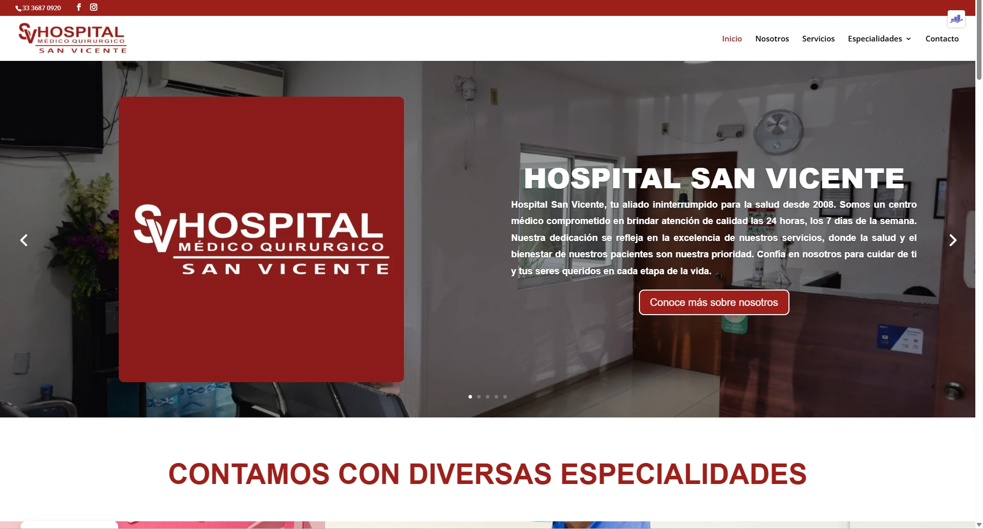 Screenshot del sitio web de San Vicente Hospital